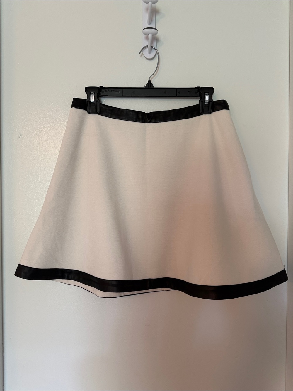 Banana Republic Off-White A-Line Mini Skirt with Black Faux Leather Trim